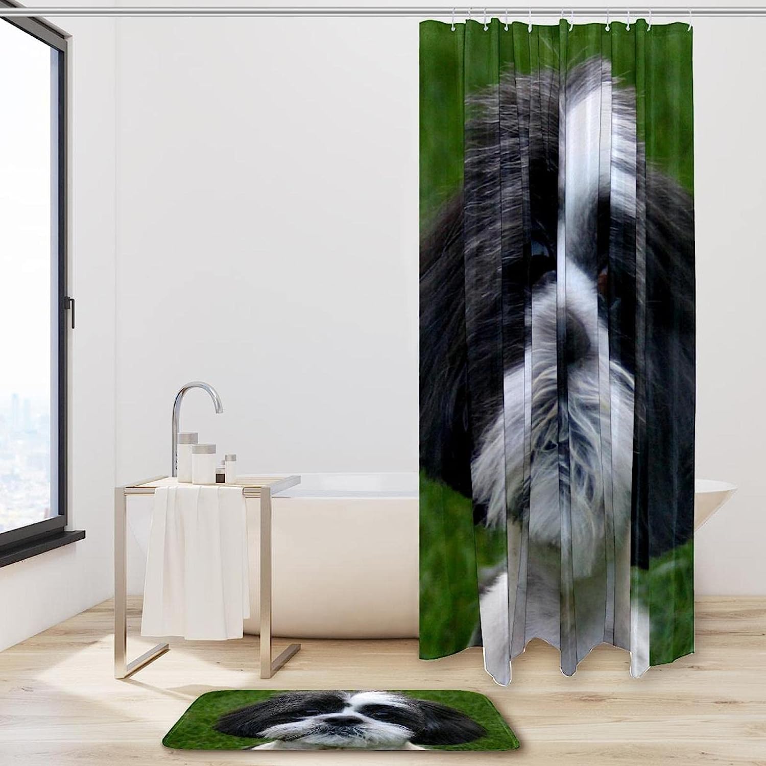 Adorable Shih Tzu Dog Puppy Waterproof Shower Curtain for Bathroom Curtain