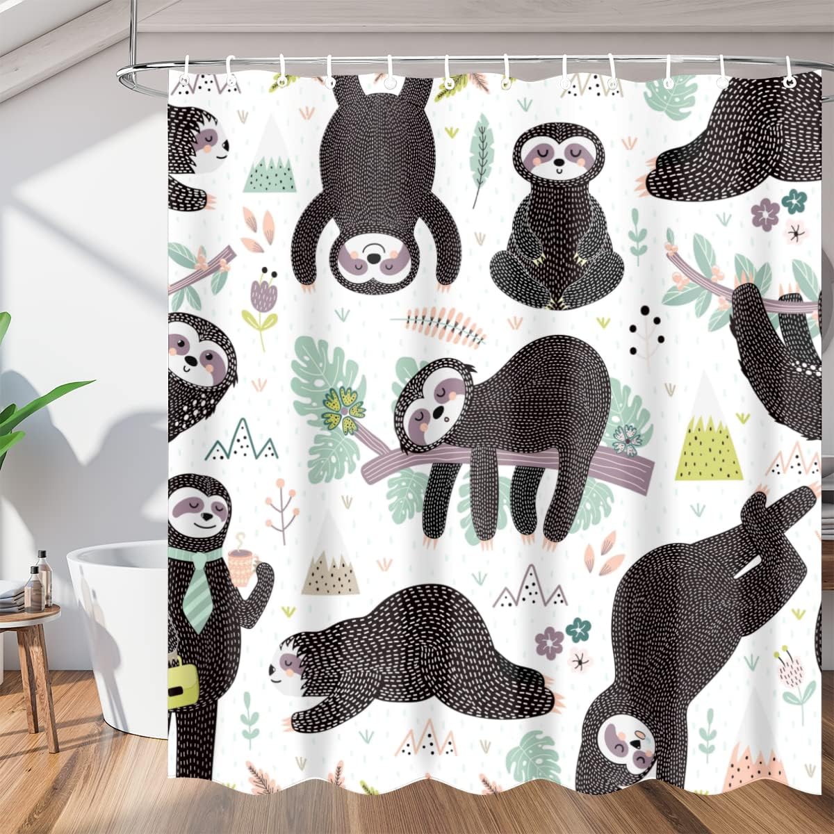 Adorable Sleeping Sloths Shower Curtain for Bathroom Fabric Home Decor