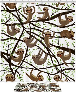 Adorable Sloth Animal Print Shower Curtain, Cute and Charming Bathroom Decor 