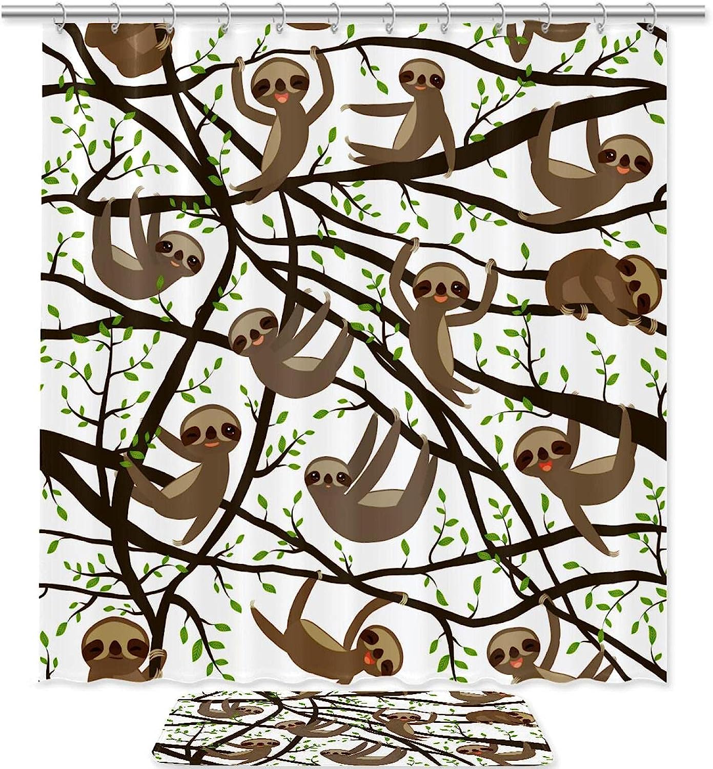 Adorable Sloth Animal Print Shower Curtain, Cute and Charming Bathroom Decor