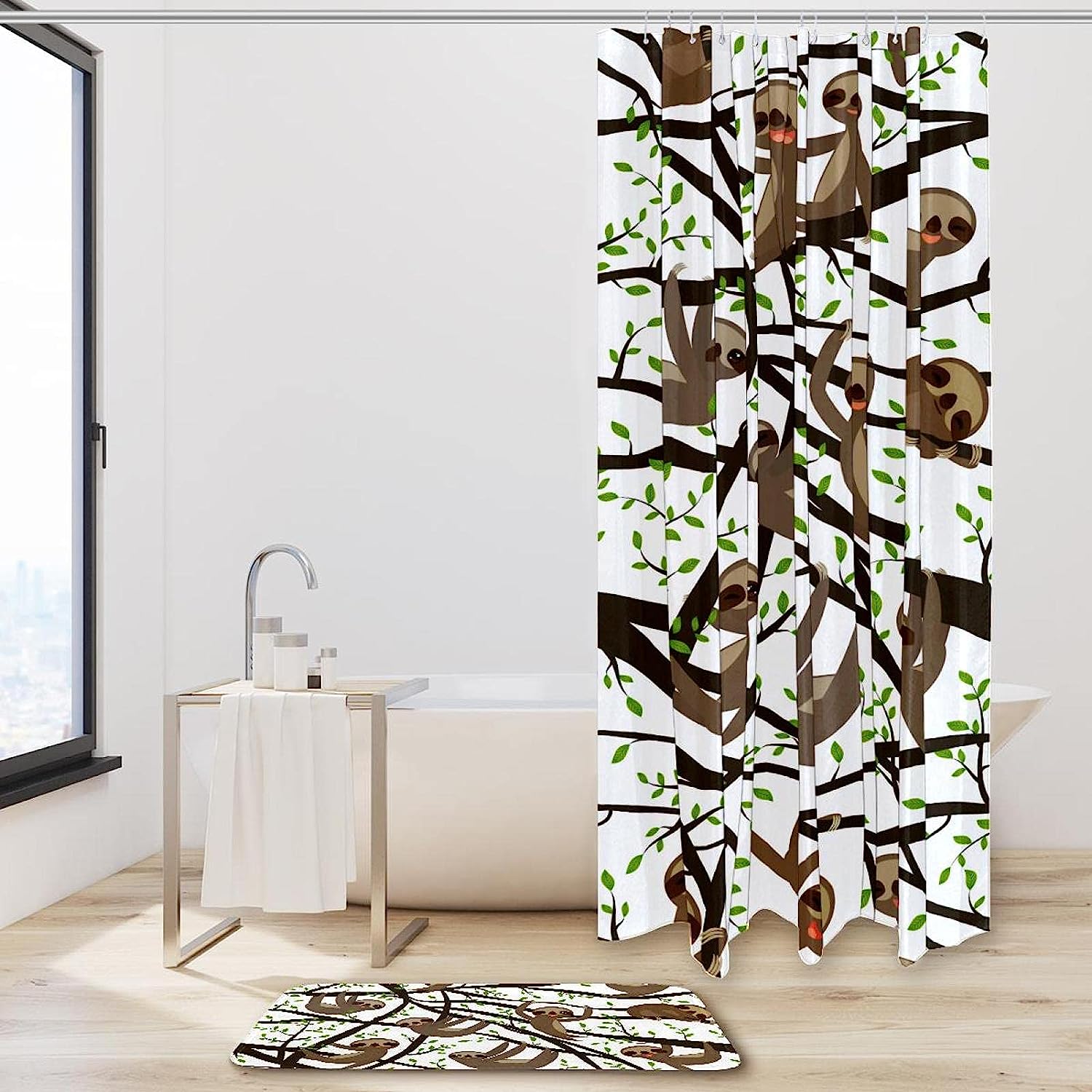 Adorable Sloth Animal Print Shower Curtain, Cute and Charming Bathroom Decor