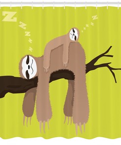 Adorable Sloth Cartoon Mother and Baby Shower Curtain, Charming Bathroom Decor