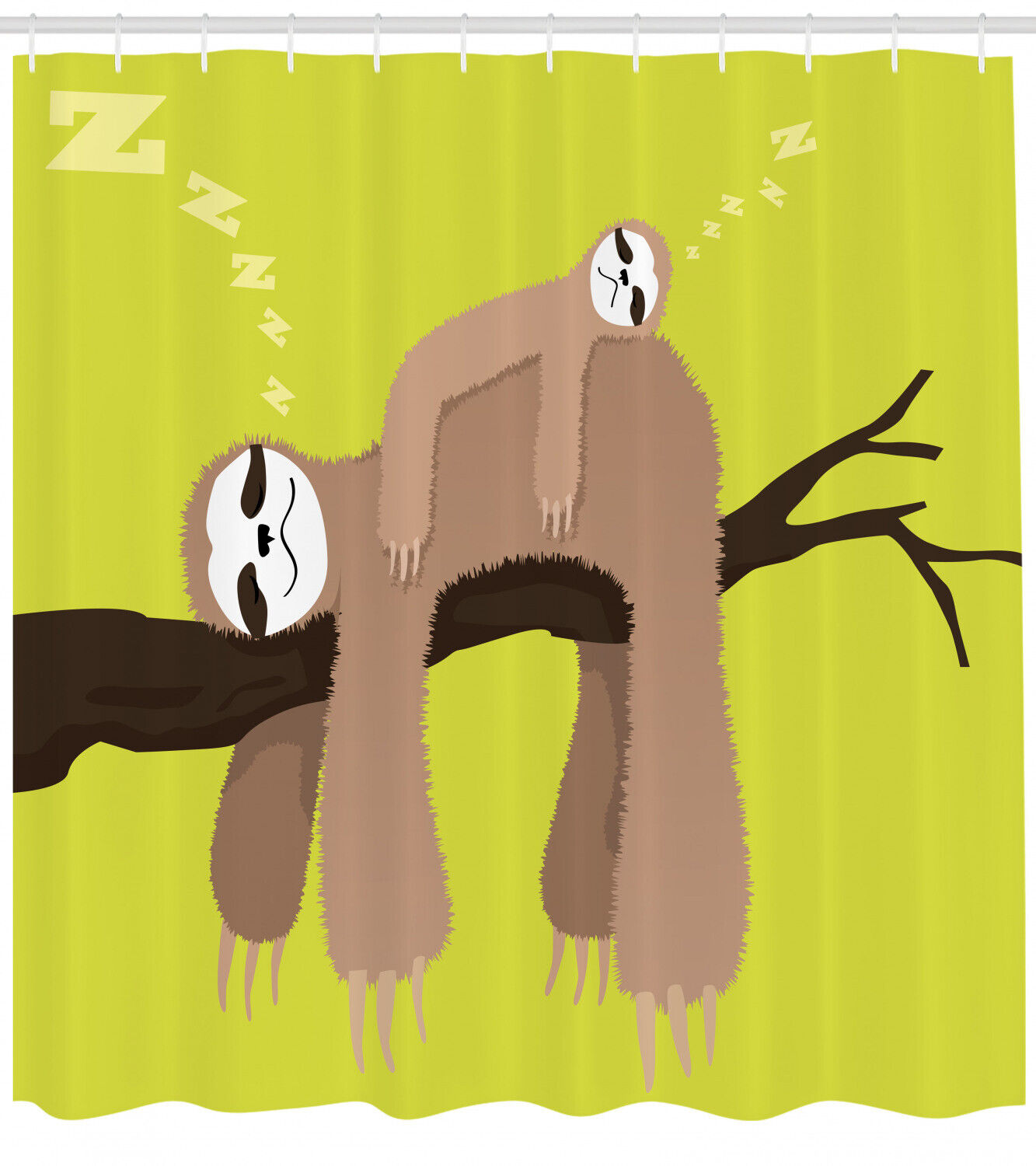 Adorable Sloth Cartoon Mother and Baby Shower Curtain, Charming Bathroom Decor