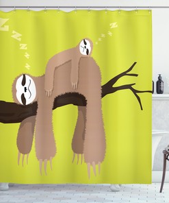 Adorable Sloth Cartoon Mother and Baby Shower Curtain, Charming Bathroom Decor