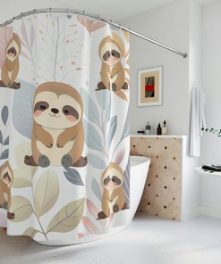 Adorable Sloth Design Cute And Cozy Shower Curtain For Baby Bathroom Decor
