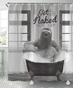 Adorable Sloth Taking A Bath Shower Curtain For Funny Animal Bathroom Decor