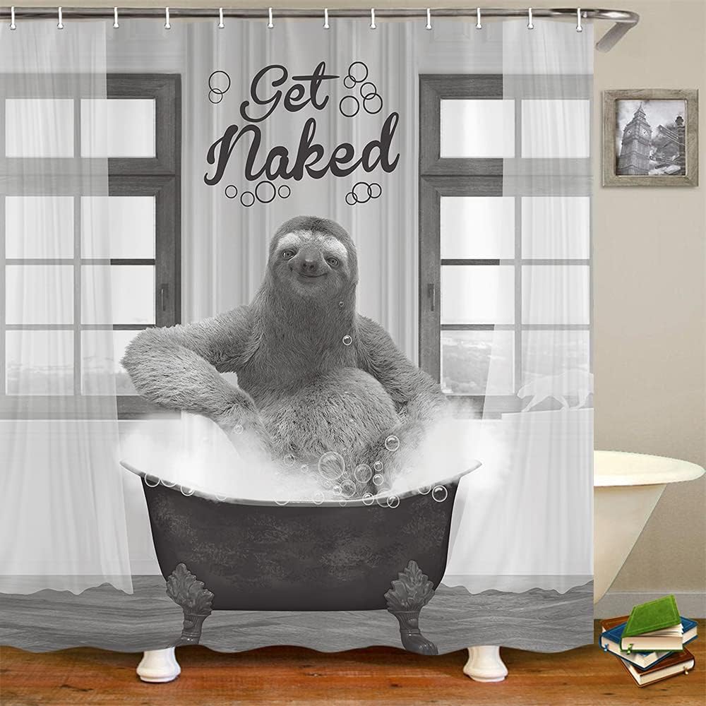 Adorable Sloth Taking A Bath Shower Curtain For Funny Animal Bathroom Decor