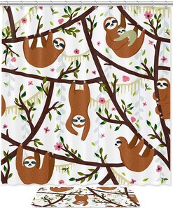 Adorable Sloths Hanging On The Tree Shower Curtain, Perfect For Animal And Nature Lovers Bathroom Decor 