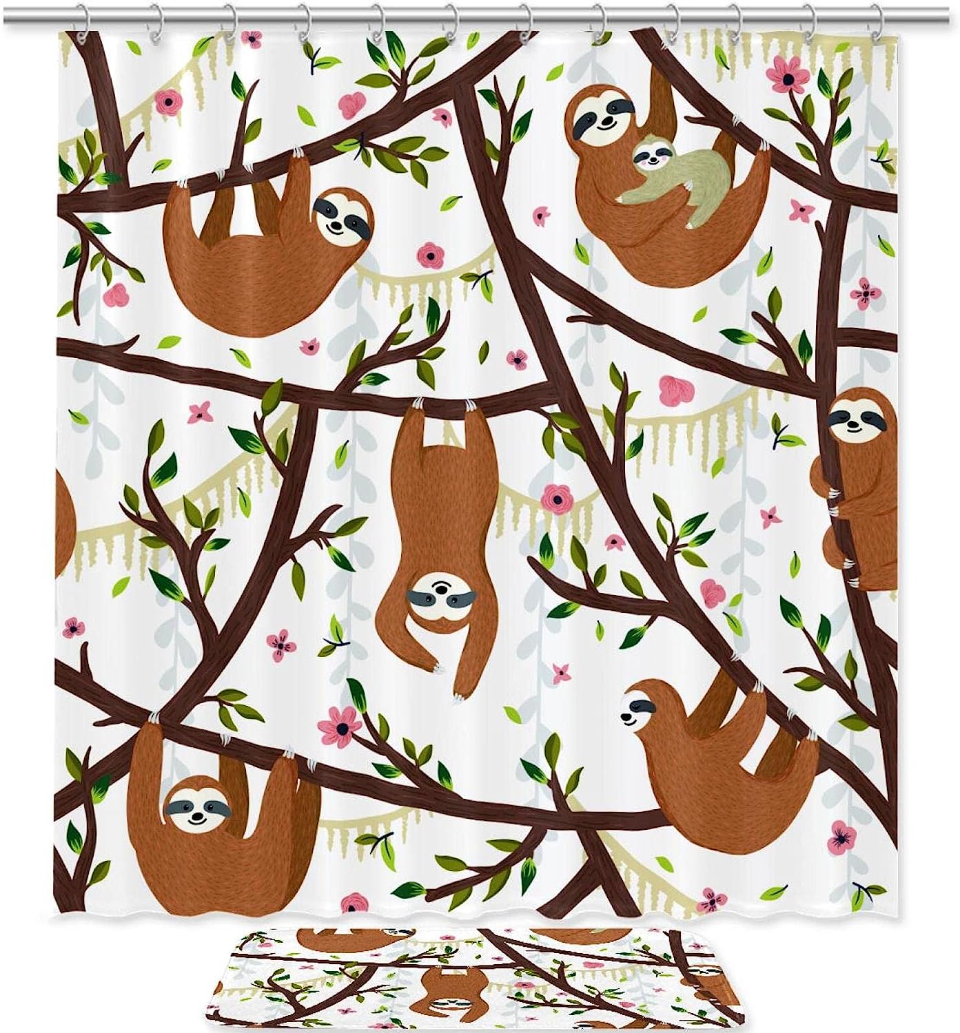 Adorable Sloths Hanging On The Tree Shower Curtain, Perfect For Animal And Nature Lovers Bathroom Decor