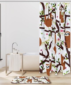 Adorable Sloths Hanging On The Tree Shower Curtain, Perfect For Animal And Nature Lovers Bathroom Decor