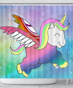 Adorable Smiling Unicorn Print Shower Curtain For Magical Bathroom Decor