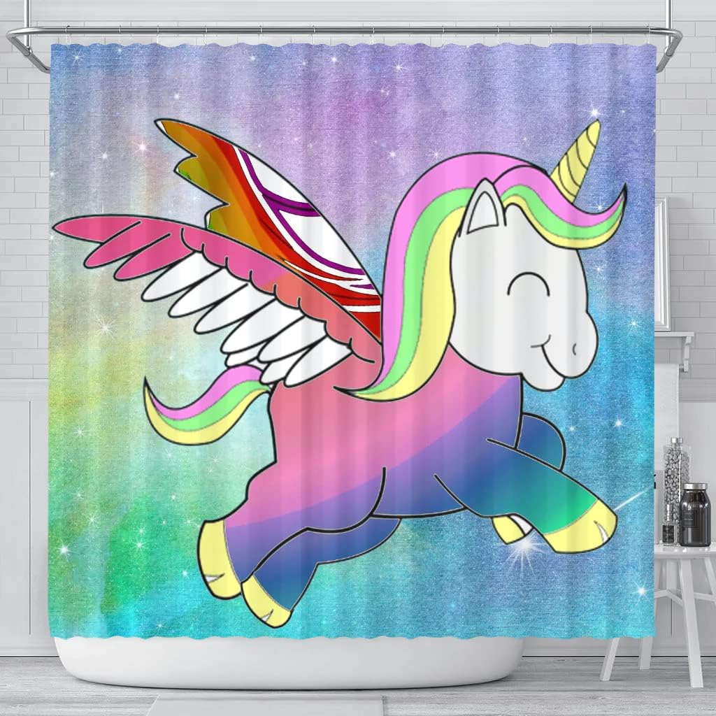 Adorable Smiling Unicorn Print Shower Curtain For Magical Bathroom Decor