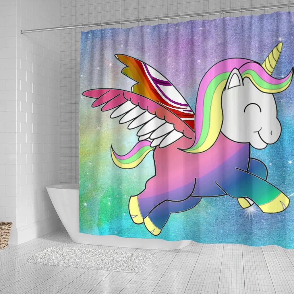 Adorable Smiling Unicorn Print Shower Curtain For Magical Bathroom Decor - Image 2