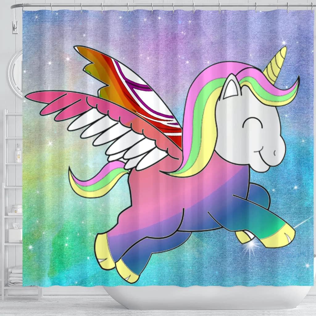 Adorable Smiling Unicorn Print Shower Curtain For Magical Bathroom Decor - Image 3