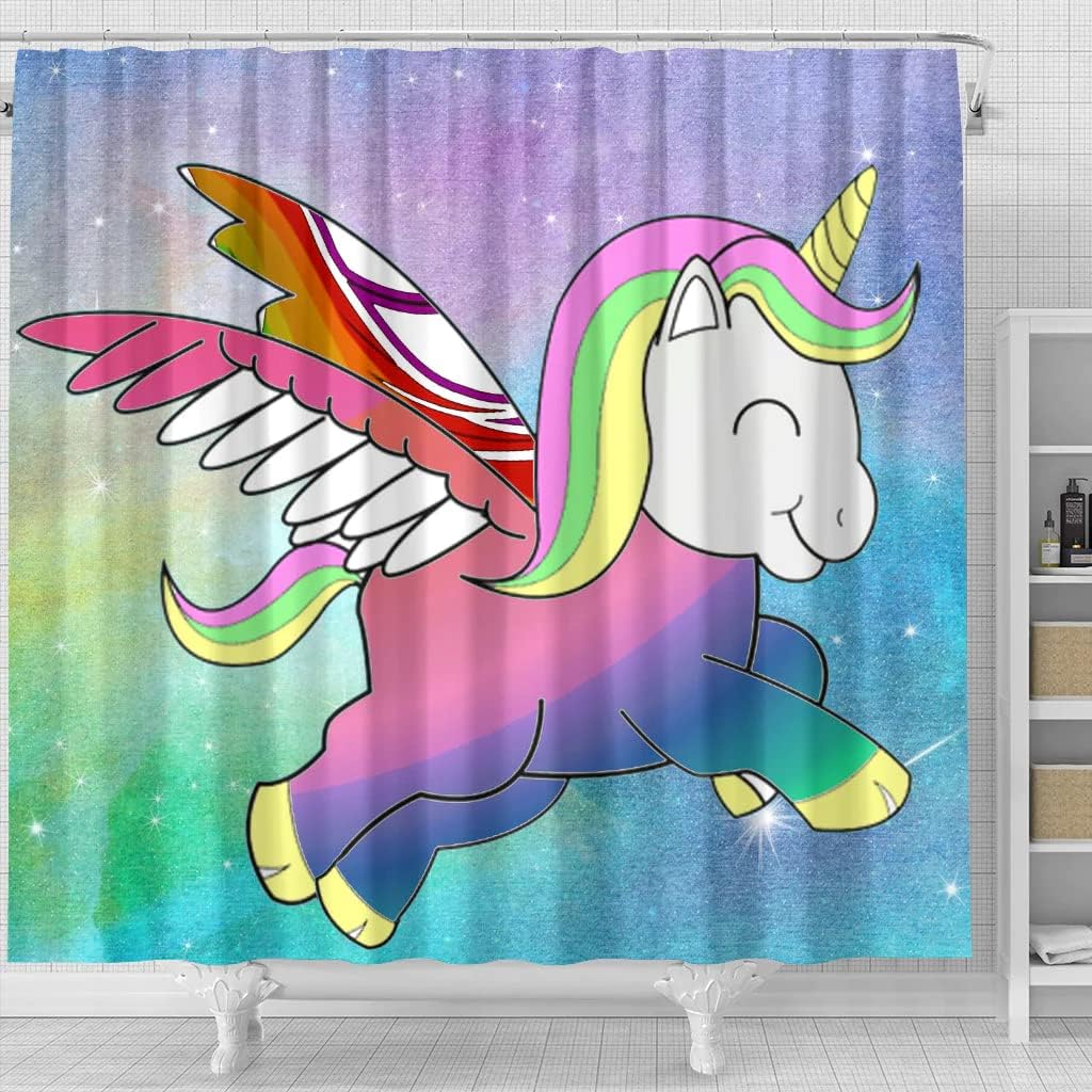 Adorable Smiling Unicorn Print Shower Curtain For Magical Bathroom Decor - Image 4