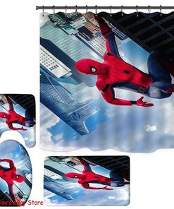 Adorable Spiderman Foot Mat Bathroom Mat Shower Curtain Set for Playful Design
