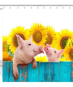 Adorable Sunflower Pig Family Fabric Shower Curtain to Add A Touch of Whimsy to Your Bathroom