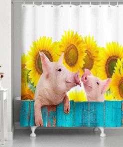 Adorable Sunflower Pig Family Fabric Shower Curtain to Add A Touch of Whimsy to Your Bathroom