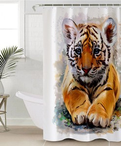 Adorable Tiger Baby Oil Painting Print Shower Curtain for Your Bathroom