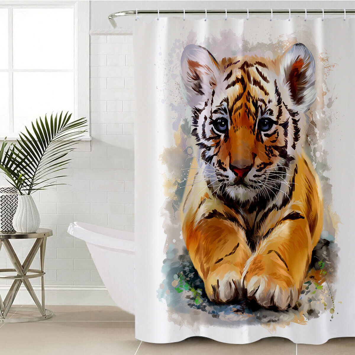 Adorable Tiger Baby Oil Painting Print Shower Curtain for Your Bathroom