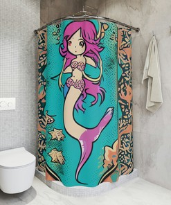 Adorable Underwater Print Mermaid Shower Curtain- Ocean Art Design for Kids Bathroom