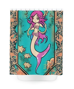 Adorable Underwater Print Mermaid Shower Curtain- Ocean Art Design for Kids Bathroom