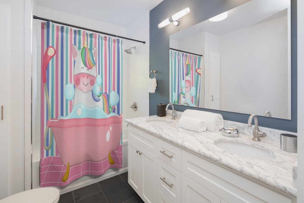 Adorable Unicorn In Bathtub Design Shower Curtain For Whimsical Bathroom Decor