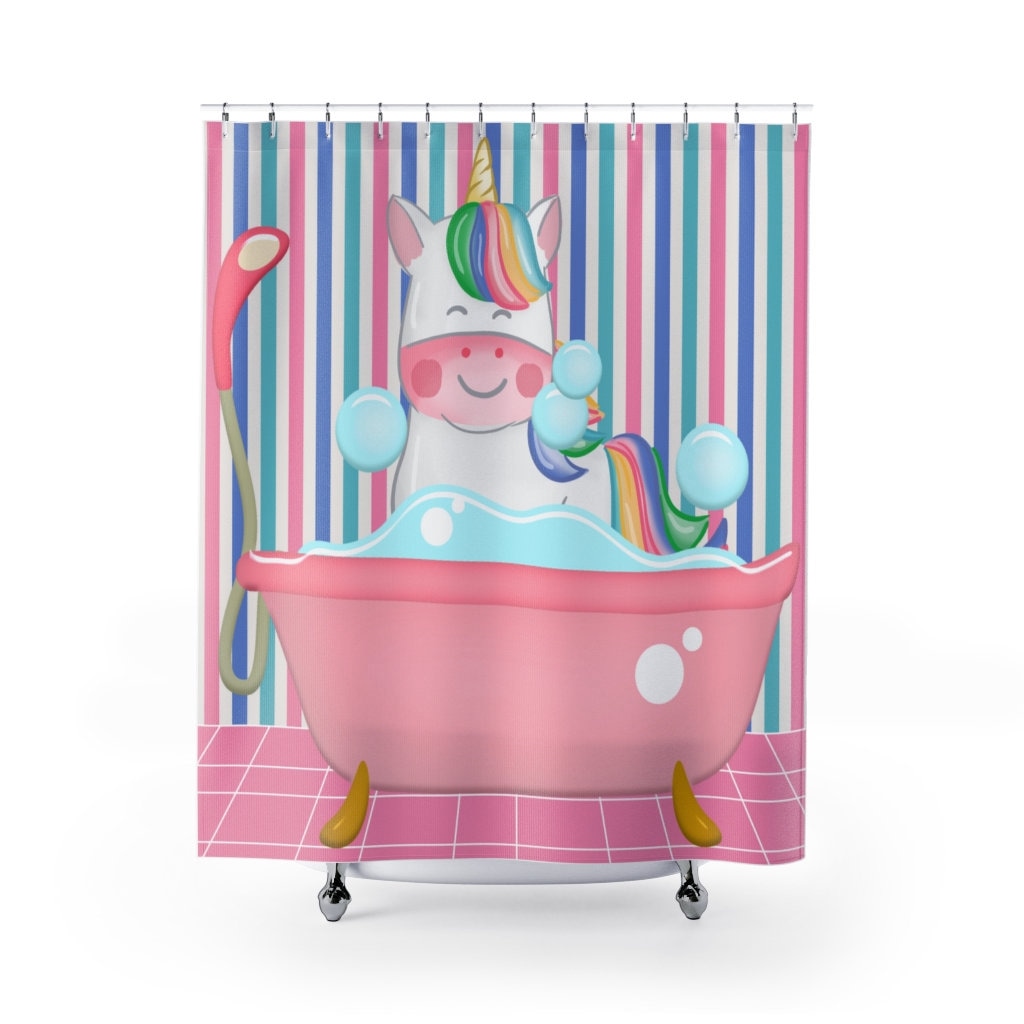 Adorable Unicorn In Bathtub Design Shower Curtain For Whimsical Bathroom Decor - Image 2