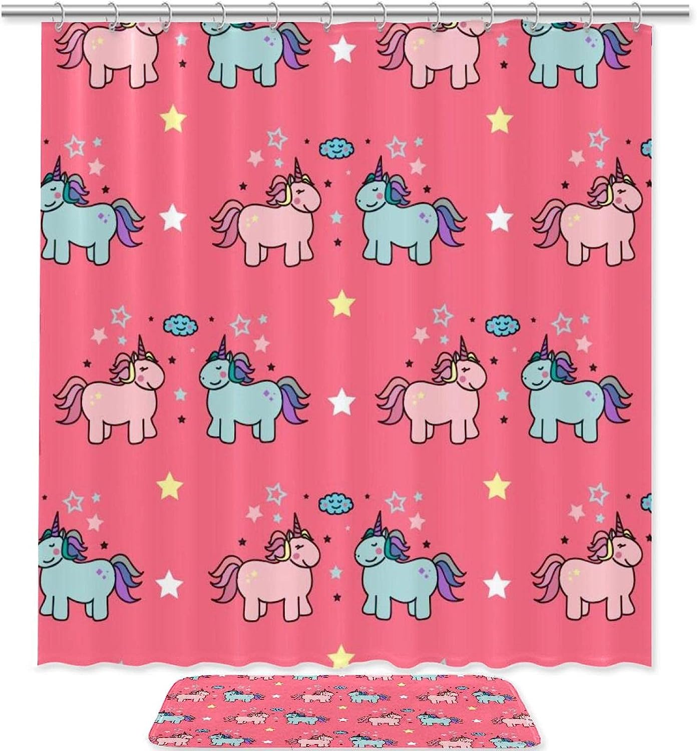 Adorable Unicorn Printed Bathroom Curtain- Waterproof And Long-Lasting