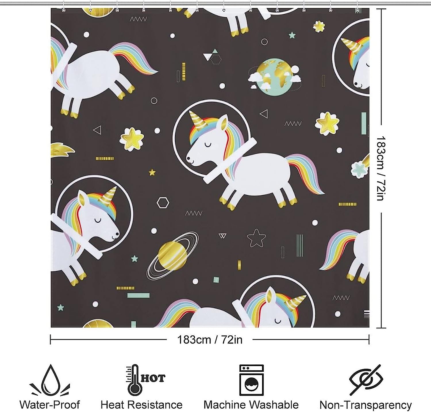 Adorable Unicorns In Space Shower Curtain For Out-Of-This-World Bathroom Decor - Image 2