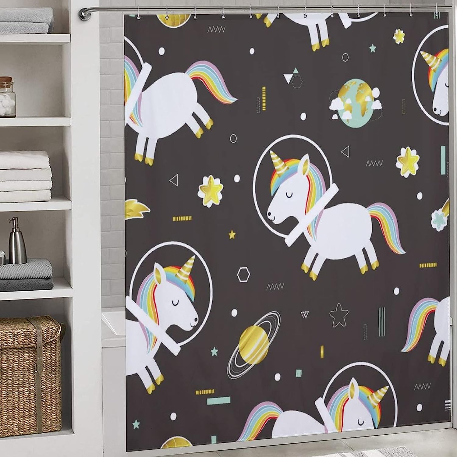 Adorable Unicorns In Space Shower Curtain For Out-Of-This-World Bathroom Decor - Image 3