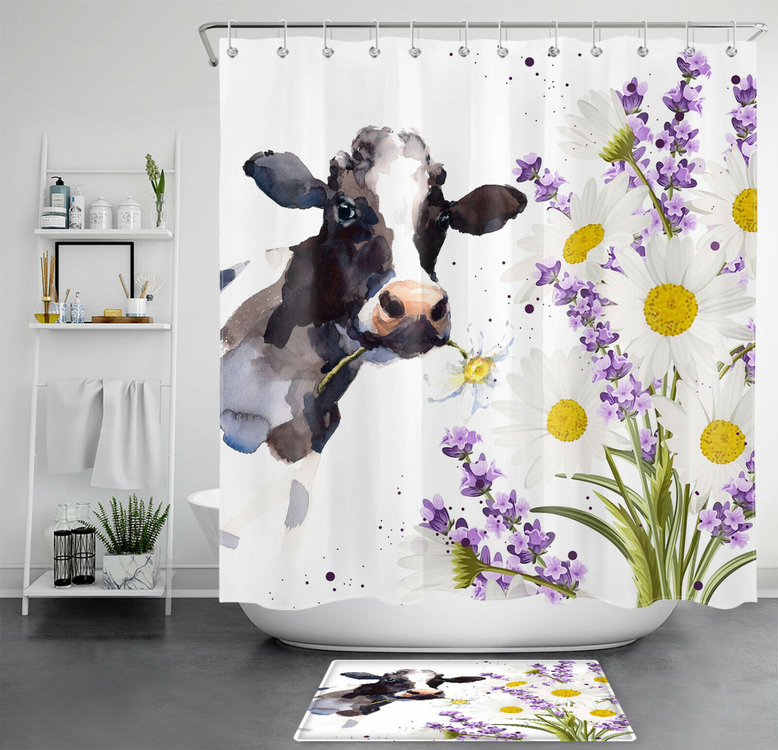 Adorable Watercolor Cute Elephant and Purple Flowers Shower Curtain for a Sweet Bathroom
