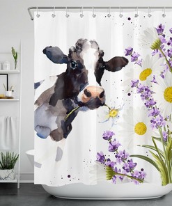 Adorable Watercolor Cute Elephant and Purple Flowers Shower Curtain for a Sweet Bathroom