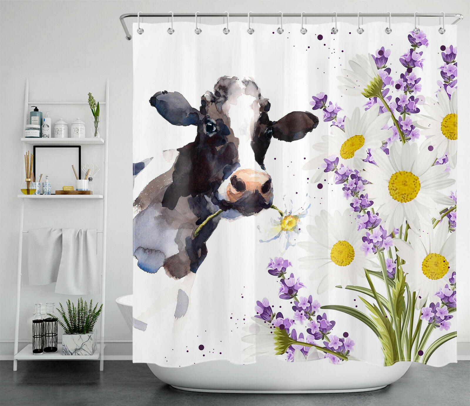 Adorable Watercolor Cute Elephant and Purple Flowers Shower Curtain for a Sweet Bathroom