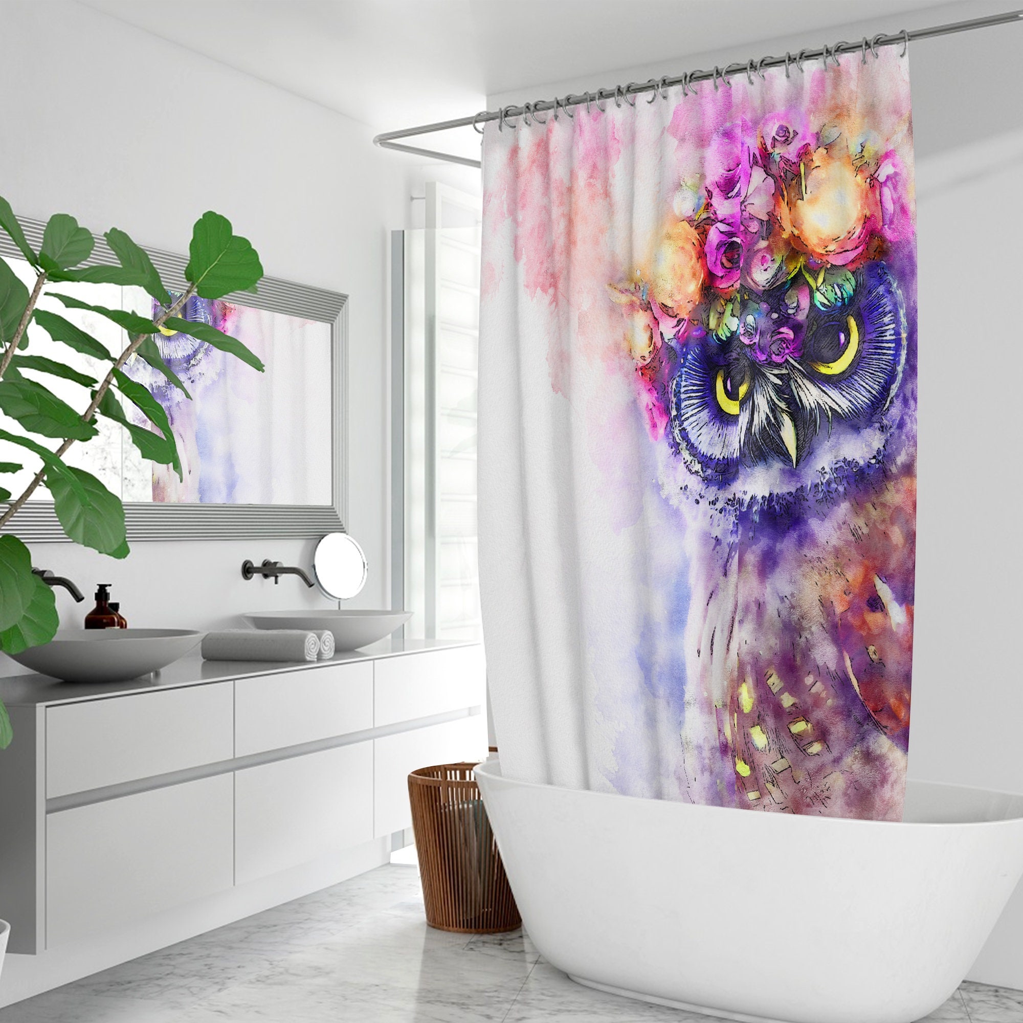 Adorable Watercolor Owls Shower Curtain for a Sweet and Fun Bathroom
