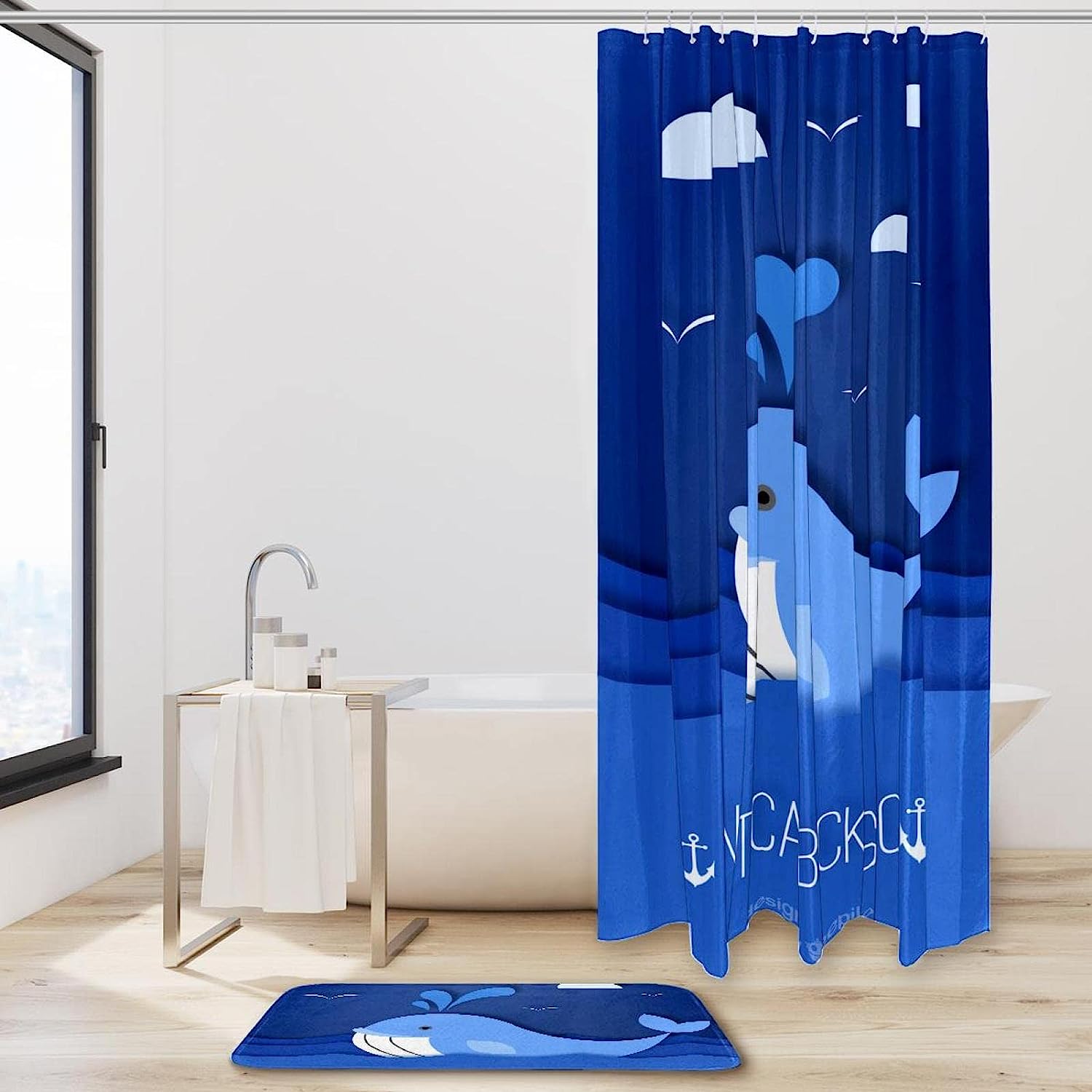 Adorable Whale Printed Waterproof Shower Curtain - Add Fun To Your Bathroom - Image 2