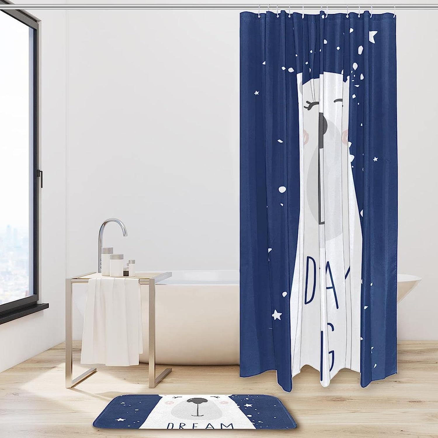 Adorable White Bear - Charming Printed Shower Curtain For Bathroom - Waterproof And Stylish - Image 2