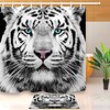 Adorable White Siberian Tiger Face Shower Curtain and Bathroom Mat, Waterproof and Durable