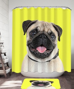 Adorable Yellow Pug Dog Shower Curtain with Cute Animal Design for a Whimsical Bath 