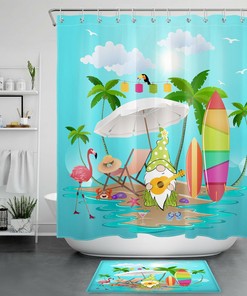 Adorable and Funny Flamingo Gnome Shower Curtain for a Whimsical Bathroom
