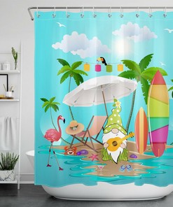 Adorable and Funny Flamingo Gnome Shower Curtain for a Whimsical Bathroom