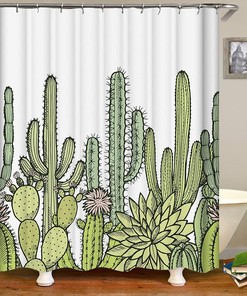 Adorn Your Bathroom With This Designer Cloth Cactus Flowers Cacti Tropical Print Decorative Shower Curtain
