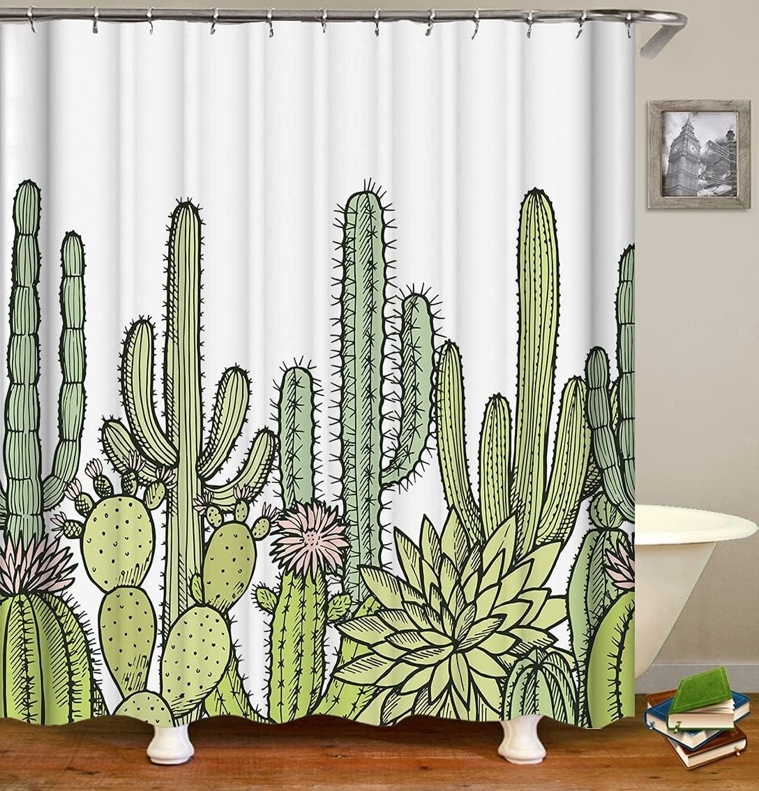 Adorn Your Bathroom With This Designer Cloth Cactus Flowers Cacti Tropical Print Decorative Shower Curtain