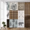 Adventure Awaits Buffalo Plaid Shower Curtain With Retro Rustic Lodge Bear Moose Deer Elk Wolf Forest Hunting Style