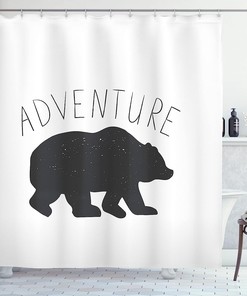 Adventure Shower Curtain - Black Silhouette Of A Wild Bear Zoo Animal Nature Passion Hipster Design