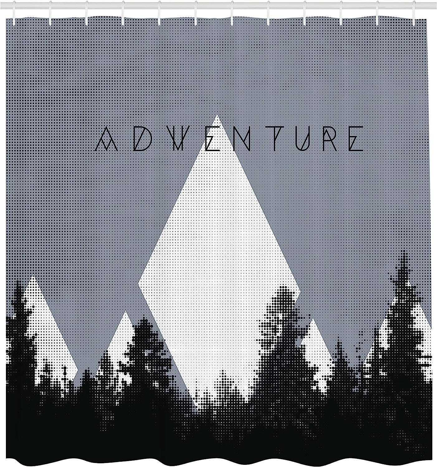 Adventure Shower Curtain - Forest Halftone Effect Hipster Typography Camping In Mountains - Cloth Fabric Bathroom Decorr - Image 2