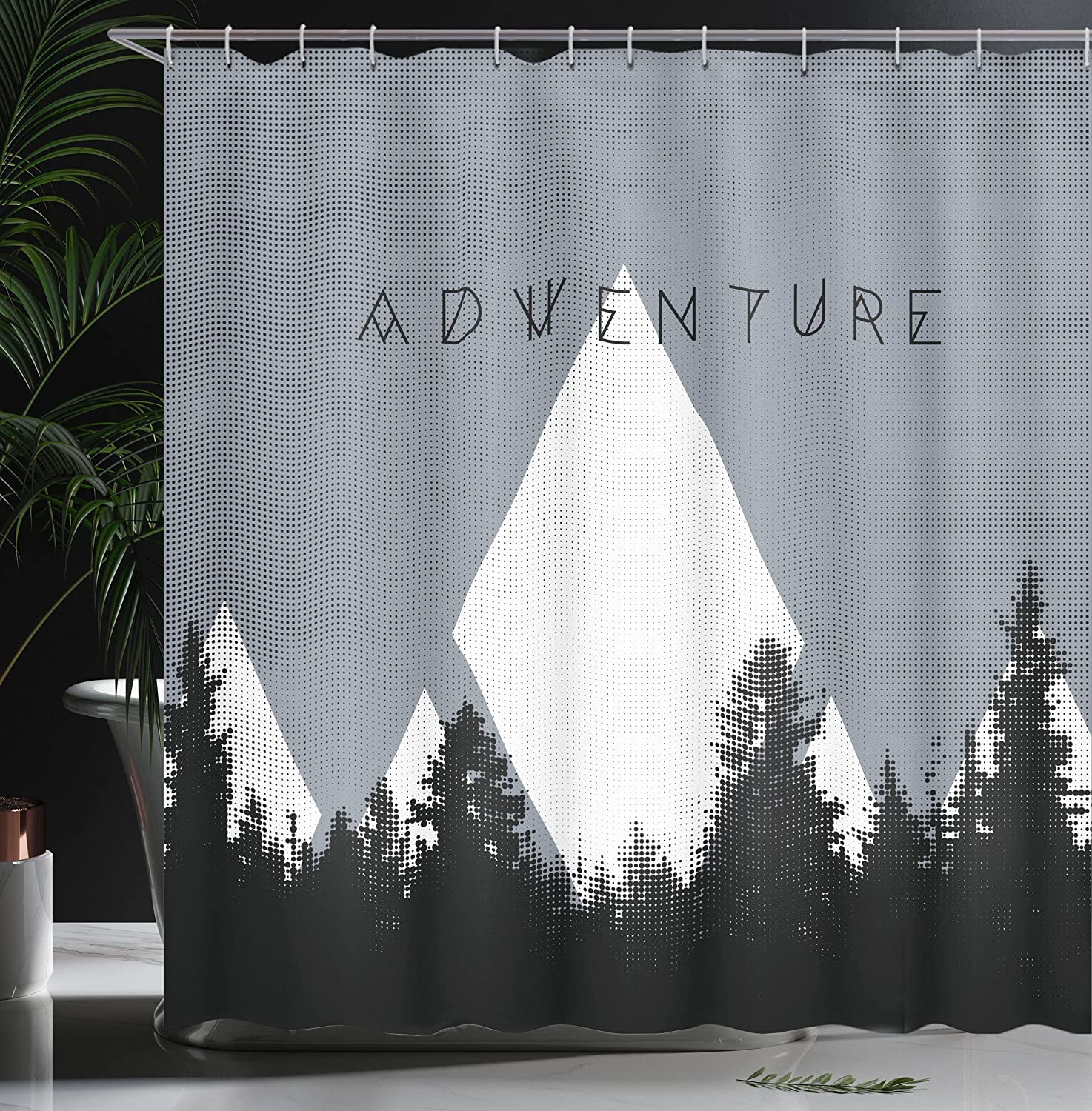Adventure Shower Curtain - Forest Halftone Effect Hipster Typography Camping In Mountains - Cloth Fabric Bathroom Decorr - Image 3