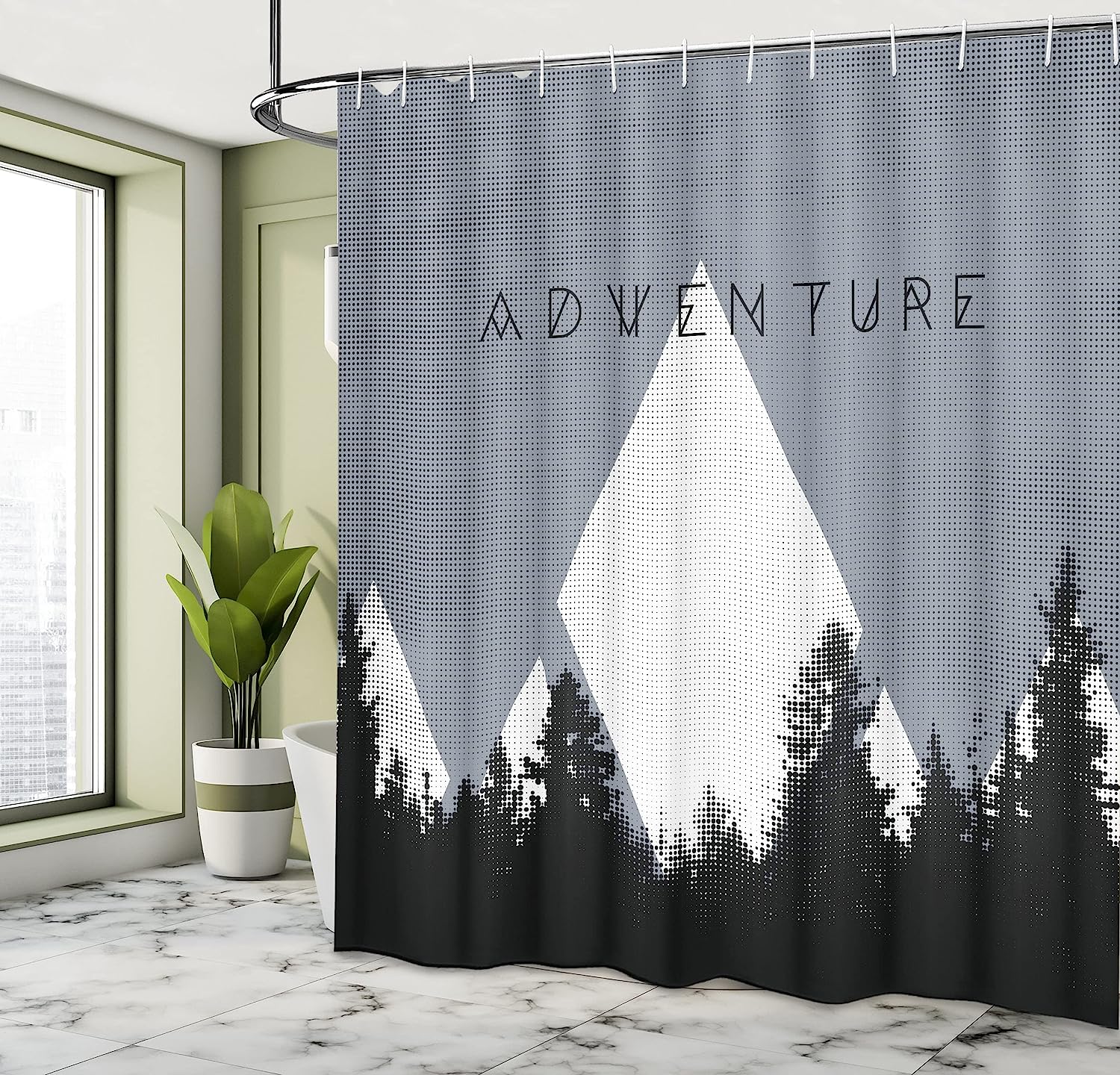 Adventure Shower Curtain - Forest Halftone Effect Hipster Typography Camping In Mountains - Cloth Fabric Bathroom Decorr - Image 4