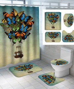 Adventure-Style Butterfly Hot-Air Balloon Waterproof Shower Curtain For Bathroom Decor