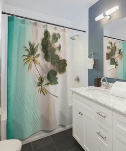 Aerial Paradise Tropical Shower Curtain with Stunning Beach Landscape 